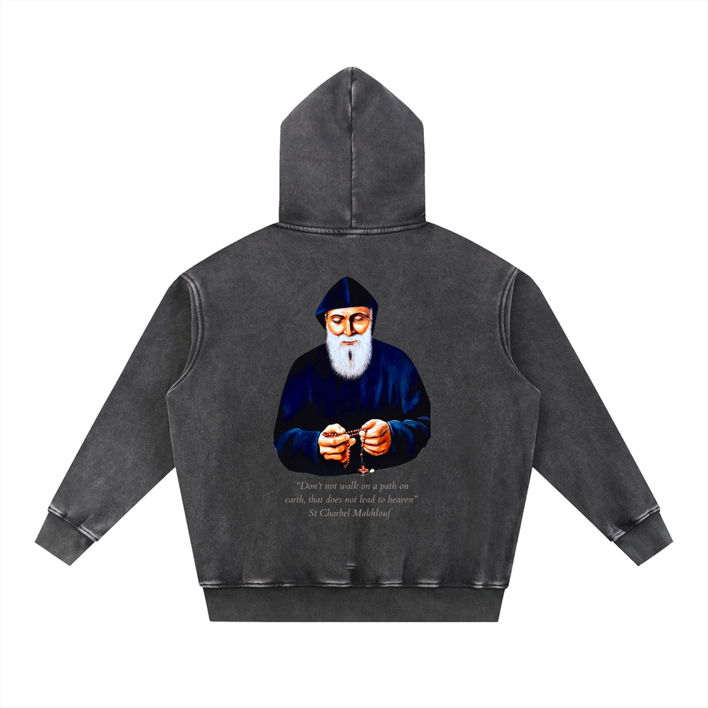 St Charbel Rosary - Snow Wash Fleece Oversize Hoodie
