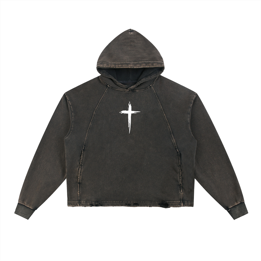 The Christ Frayed Hoodie - Vintage Washed Frayed-Hem Hoodie
