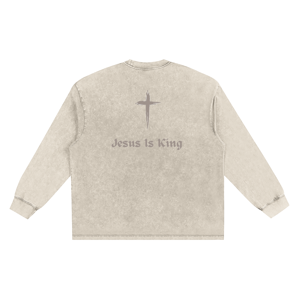 Jesus Is King Long Sleeve - Snow Washed Frayed Edge T-Shirt