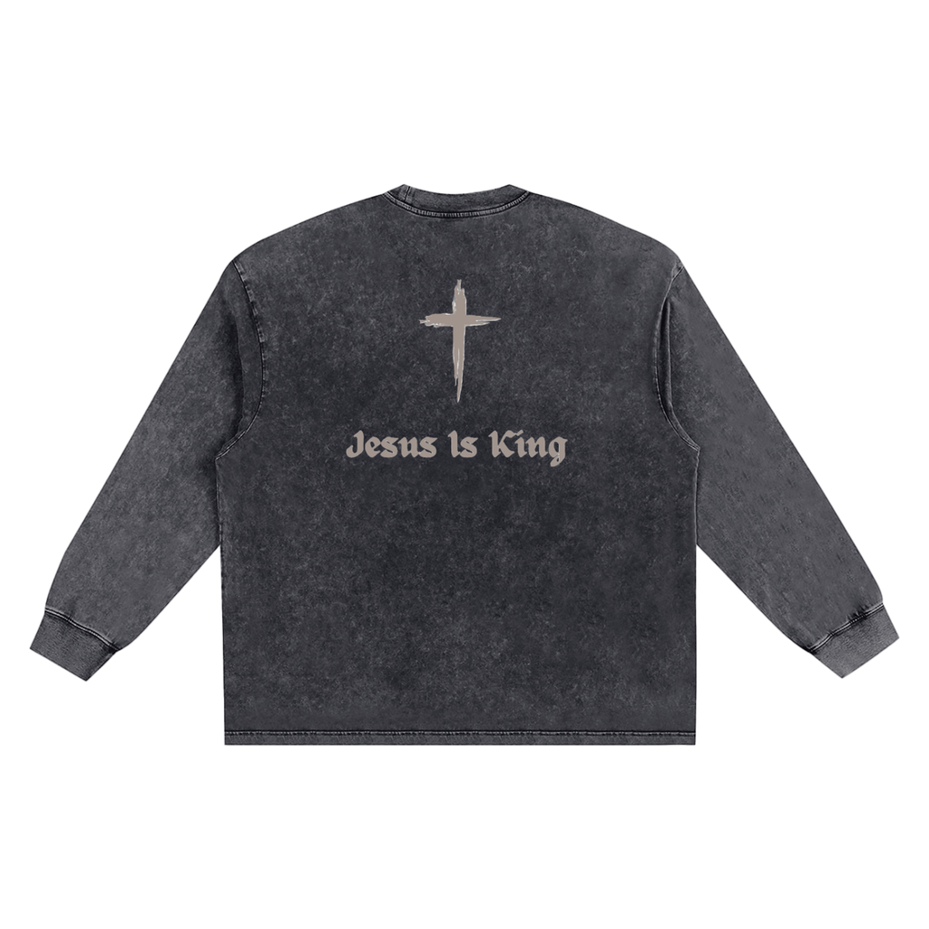 Jesus Is King Long Sleeve - Snow Washed Frayed Edge T-Shirt