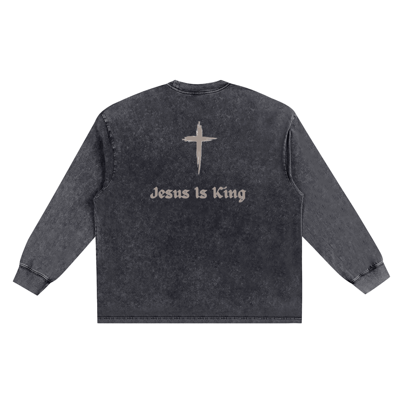 Jesus Is King Long Sleeve - Snow Washed Frayed Edge T-Shirt